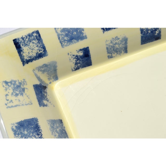 1980s Dansk Italy Ceramic Glazed Blue Checkered Rectangular Serving Platter For Sale - Image 14 of 16