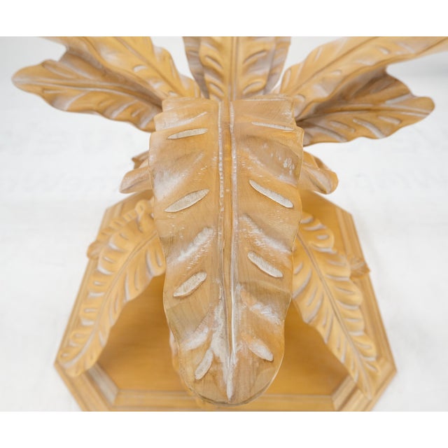 1970s Fine Details Carved Tree Leaves Solid Wood Base 60" Glass Top Dining Table For Sale - Image 5 of 12