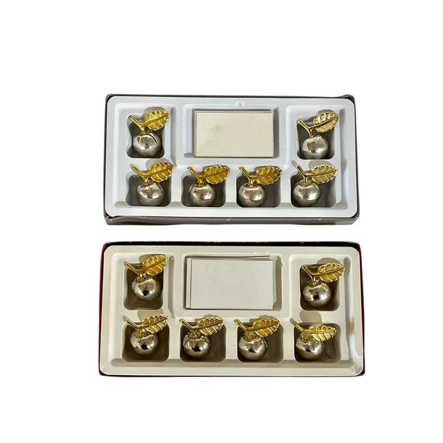 Metal Vintage Set of 12 Silver and Gold Plate Apple Place Card Menu Holders For Sale - Image 7 of 7