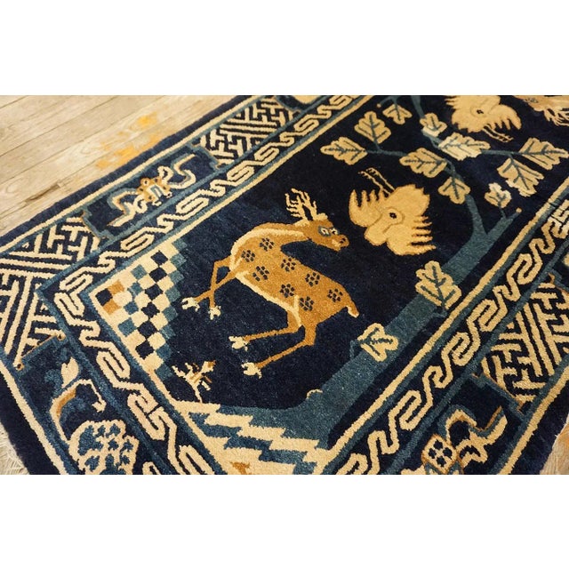 1920s Navy Blue Animals Traditional Antique Chinese Baotou Rug 2'2" X 4'6" Knotted Wool Carpet For Sale - Image 9 of 12