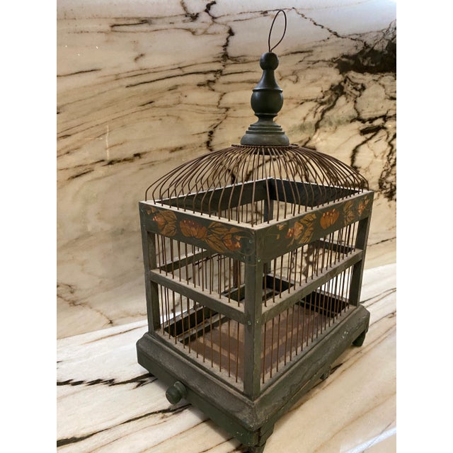 Italian Wire & Wood Handmade Birdcage For Sale - Image 4 of 7