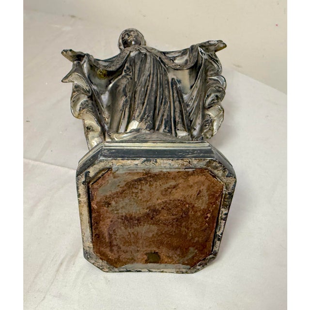 Tall Antique Silver Plate Metal Religious Saint Virgin Mary Statue Sculpture For Sale - Image 11 of 13