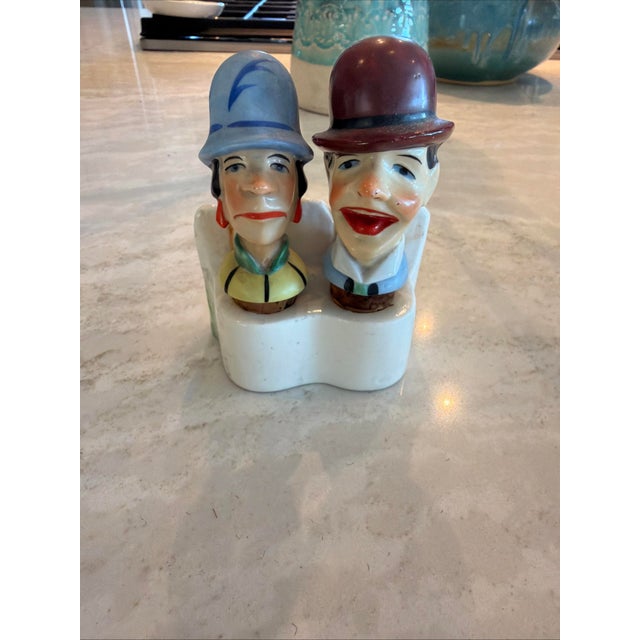 Vintage Art Deco German Porcelain Bottle Stopper Set Picket Fence Character 30s For Sale - Image 4 of 7