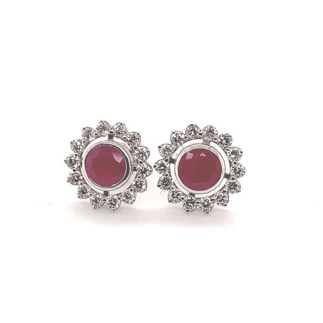 Natural Untreated Finely Faceted Quality Ruby and Diamond Earrings set in 14k White Gold Certified $5,250 018670 This is a...