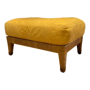 1970s Vintage McGuire Rattan Wrapped Upholstered Ottoman