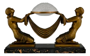 Art Deco Table Lamp with Kneeling Women from Max Le Verrier, 1925