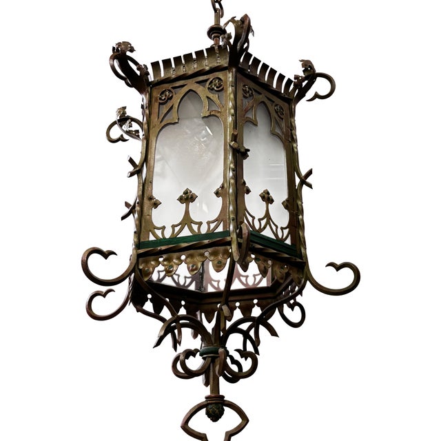 Bronze Large Antique Asian Inspired Iron and Steel Lantern, Early 20th Century For Sale - Image 8 of 10