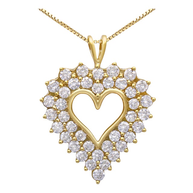 14K Yellow Gold Plated .925 Sterling Silver 4.0 Cttw Diamond Two Row Open Heart 18" Pendant Necklace (K-L Color, I1-I2 Clarity) For Sale