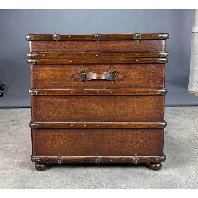 Late 20th Century British Colonial Faux Luggage Campaign-Style Kneehole Desk For Sale - Image 5 of 8