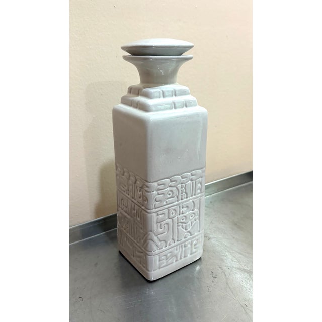 Mid-Century Modern Frankoma Glazed Terra Cotta White Lidded Decanter For Sale - Image 3 of 6