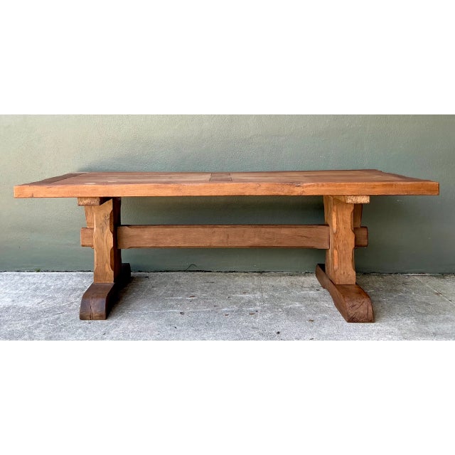 Farmhouse Vintage Rustic Wood Dining Table For Sale - Image 3 of 12