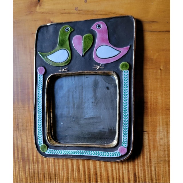 Mithe Espelt Ceramic Wall Mirror Pink & Green Birds For Sale - Image 10 of 10