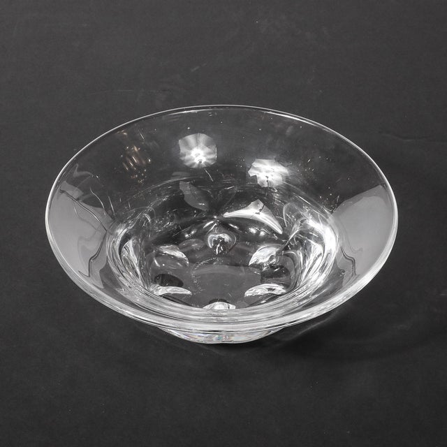 Transparent Mid-Century Modernist Crystal Bowl With Organic Base Detailing Signed Orrefors For Sale - Image 8 of 13