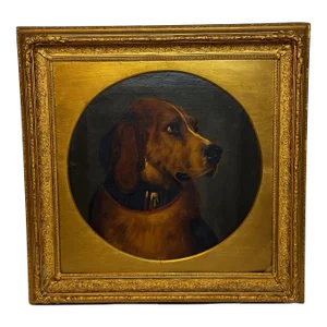 English Victorian Oil Painting Portrait Landseer's Mastiff Bloodhound Prized Dog Odin