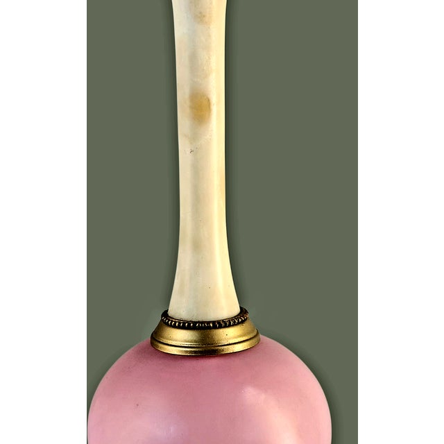 Glass Vintage Neoclassical Italian Pink Art Glass & Marble Table Banquet Lamp For Sale - Image 7 of 12