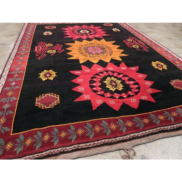 Black Mid-20th Century Turkish Anatolian Large Tribal Room Size Carpet For Sale - Image 8 of 10