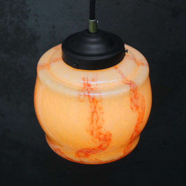 French Art Deco Clichy Marble and Glass Pendant Lamp, 1920s For Sale - Image 4 of 6