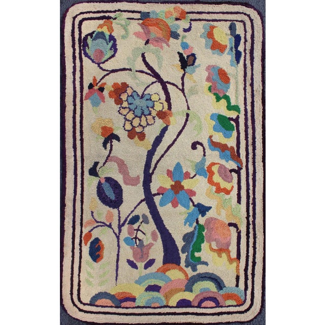Colorful Vintage American Hooked Rug With Branching Rainbow-Colored Flowers For Sale - Image 9 of 9