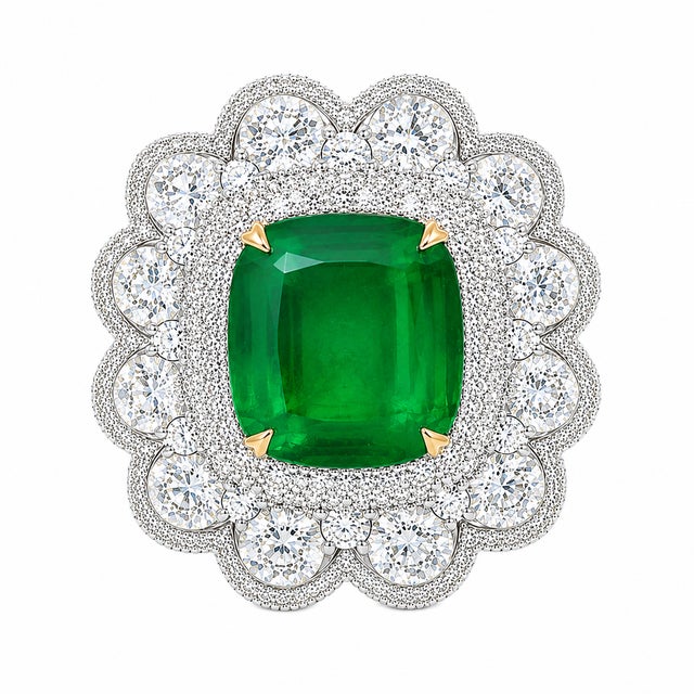 Gia Certified Zambia Cushion Emerald & Diamond Ring in 18k White Gold, Size 6.5 For Sale - Image 4 of 5