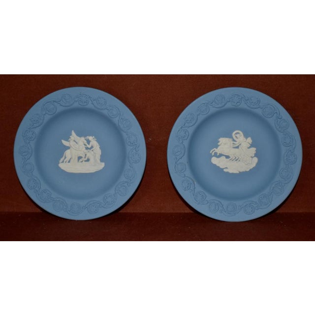 Neoclassical 2 Vintage Wedgwood Jasperware Blue W/White Neo-Classic Figural Plates For Sale - Image 3 of 13