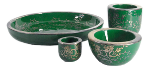 Silver Overlay Green Ceramic Set from C&P Firenze, Italy, 1950s, Set of 4
