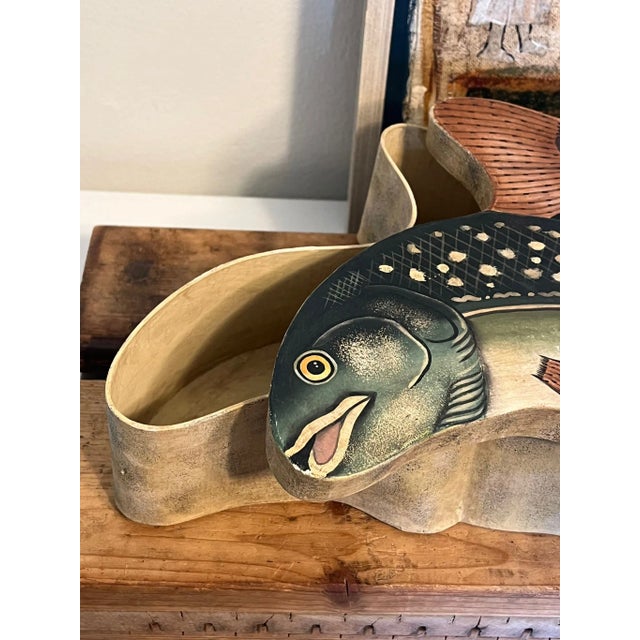 Coastal Vintage Fish Shaped Storage Box For Sale - Image 3 of 6