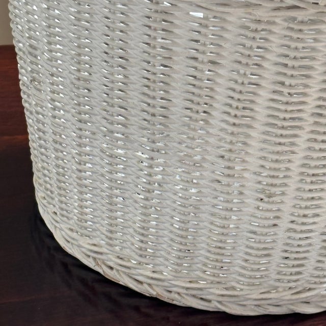 Mid 20th Century Mid-20th Century White Wicker Wastepaper Basket For Sale - Image 5 of 13