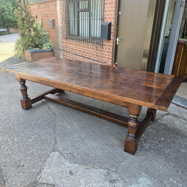 Farmhouse Plank Oak Refrectory Dining Table For Sale - Image 9 of 18