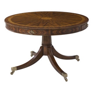 Formal Inlaid Mahogany Dining Table or Center Table With Drawers. Finely Carved Edge by Theodore Alexander For Sale