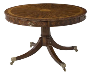 Formal Inlaid Mahogany Dining Table or Center Table With Drawers. Finely Carved Edge by Theodore Alexander
