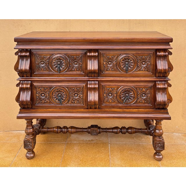 Spanish Baroque Style Carved Walnut Chest of Drawers, 1940s For Sale - Image 6 of 12