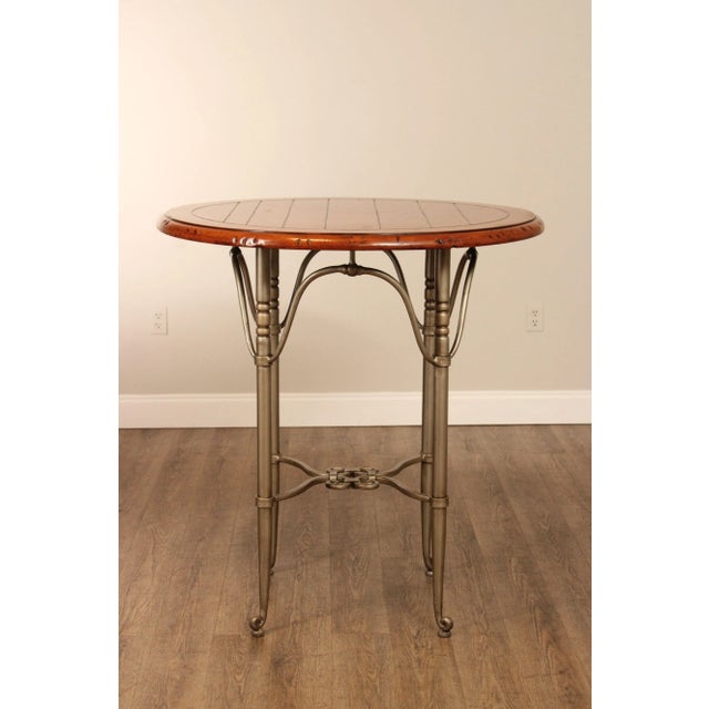 Wood Late 20th Century French Style Pine Top Iron Base Pub Table For Sale - Image 7 of 12