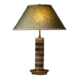 Mid-20th Century Table Lamp in Glass and Wood, Probably Italy For Sale