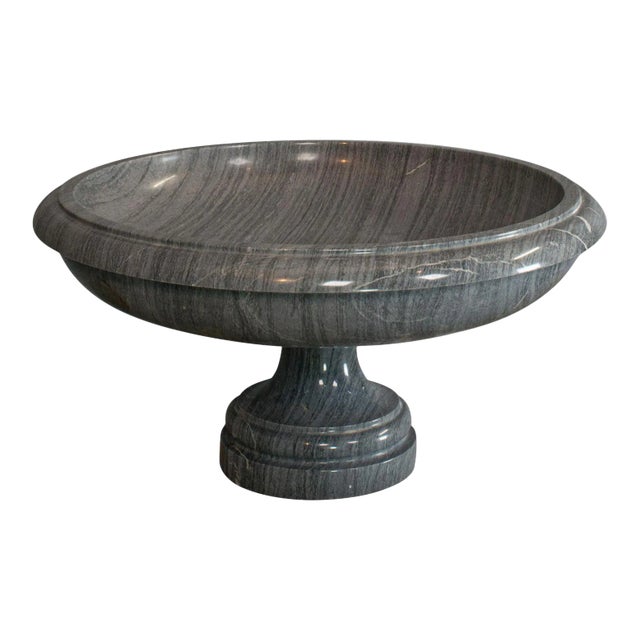 C. 1950 Platinum Striata Marble Fruit Bowl with Pedestal Base For Sale