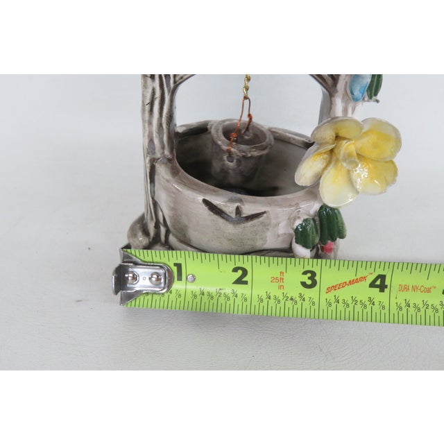 Gray Hand Painted Porcelain Ceramic Wishing Well With Hanging Bucket Figurine 5047c For Sale - Image 8 of 15