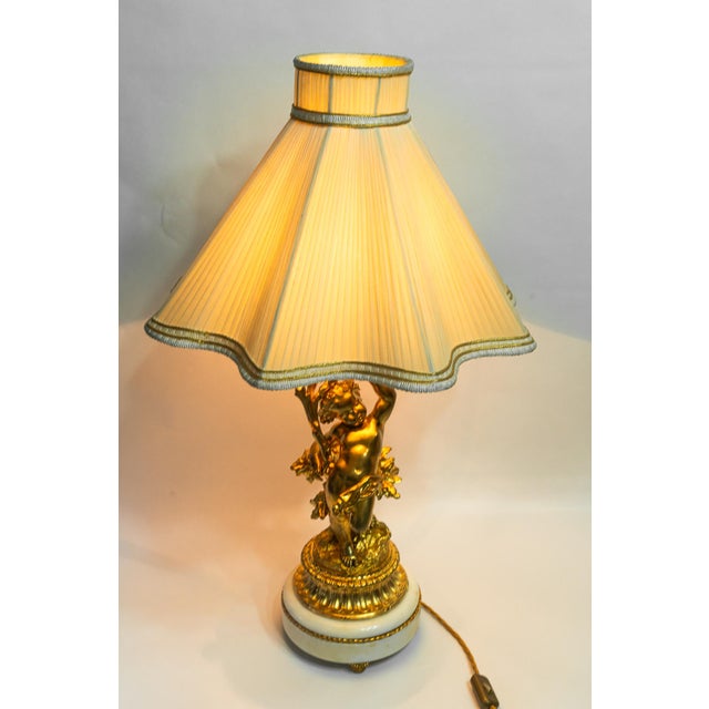 Historistic Fire Gilted Bronze Table Lamp with Fabric Shade, France, 1890s For Sale - Image 12 of 18