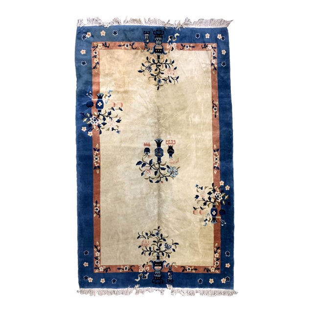1930s, Handmade Vintage Art Deco Chinese Rug 5.1' X 8.1' For Sale
