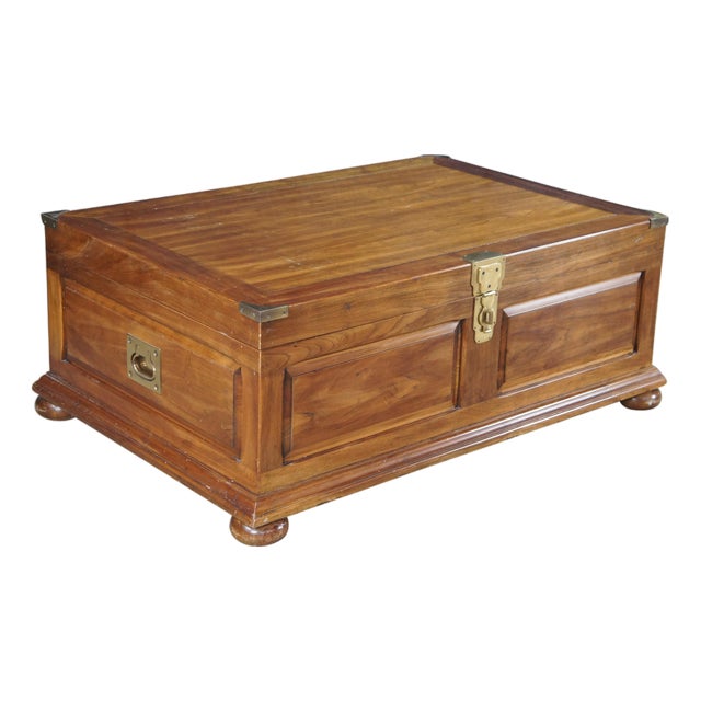 20th Century British Colonial Campaign Style Cherry Coffee Table Blanket Chest For Sale