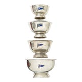 Set X 4 Nantucket Yacht Club Pewter Stacking 4th of July Trophy Bowls W/ Enamel Nyc Burgees For Sale