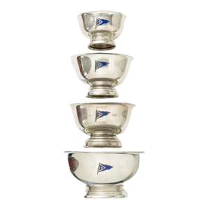 Set X 4 Nantucket Yacht Club Pewter Stacking 4th of July Trophy Bowls W/ Enamel Nyc Burgees