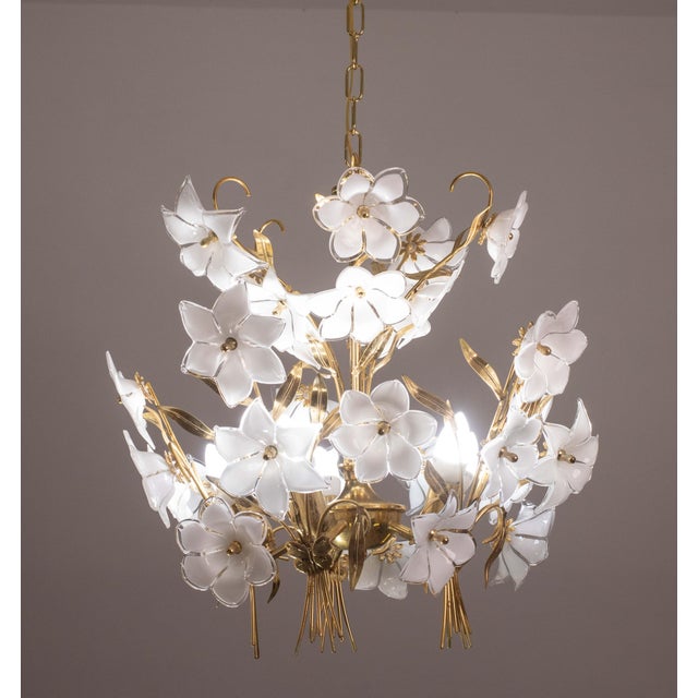 Metal Murano Style Chandelier White Flowers, 1970 For Sale - Image 7 of 12