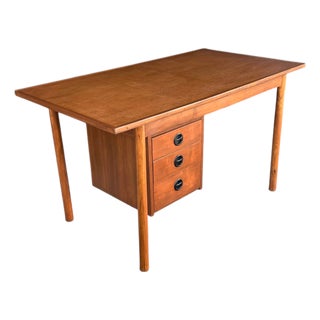 Restored Danish Modern Writing Desk With Sliding Cabinet & Tapered Legs For Sale