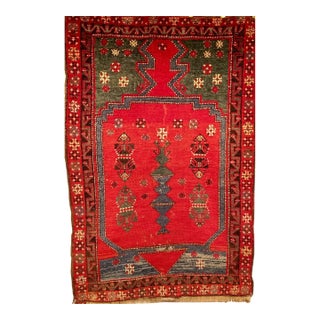 19th Century Handwoven Anatolian Village Rug. Handwoven Prayer Design, 3' x 5' For Sale