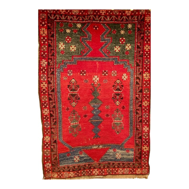 19th Century Handwoven Anatolian Village Rug. Handwoven Prayer Design, 3' x 5' For Sale