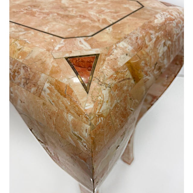 Salmon Vintage Maitland Smith Tessellated Stone Console, Cabriolet Legs For Sale - Image 8 of 9