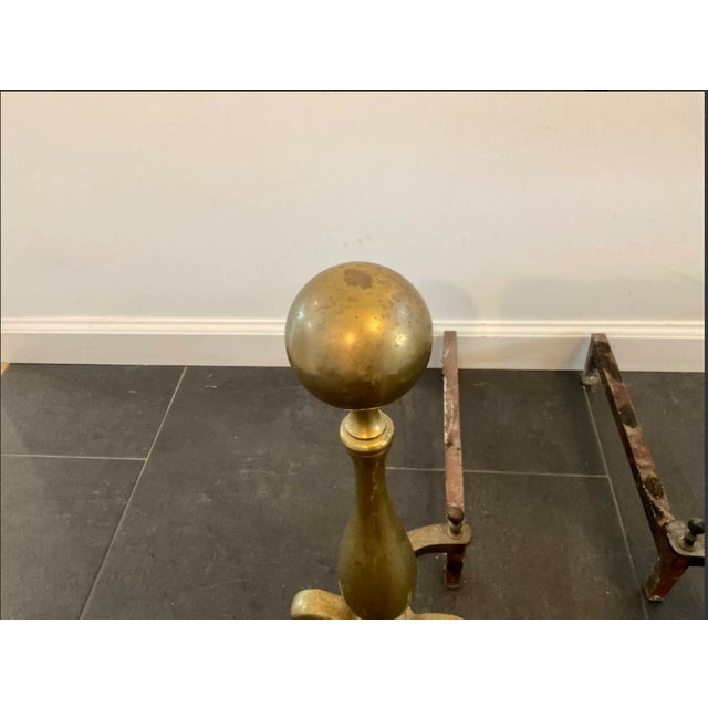 Vintage Cannonball Brass Andirons—a Pair For Sale - Image 4 of 6