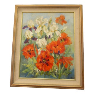 Elizabeth Davies, Still Life with Flowers, 1980, Oil on Canvas For Sale