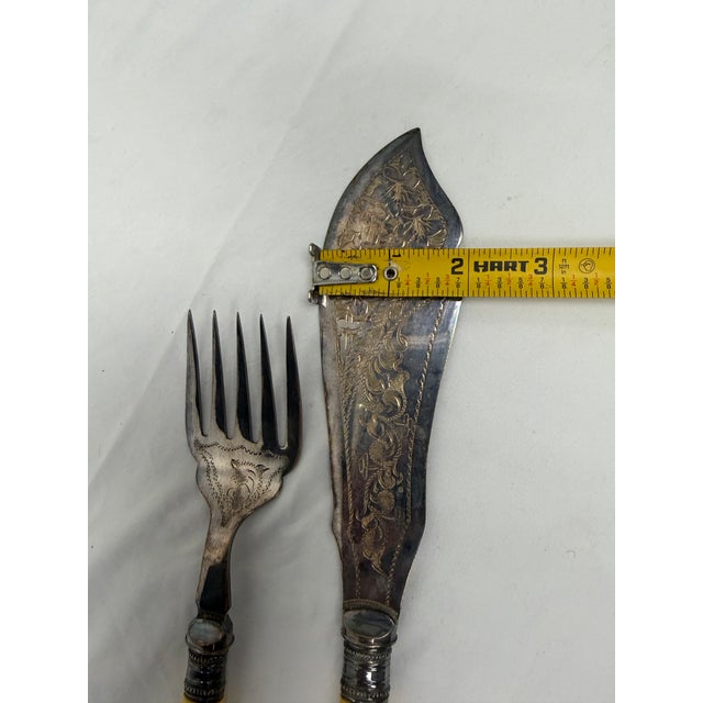 Antique Victorian Harrison Fisher Sheffield Engraved Silver-Plate Fish Serving Set For Sale - Image 9 of 9