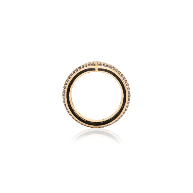 Unique Blue Sapphire Pave Set Statement Ring in 14k Solid Gold Size 7 For Sale - Image 4 of 12