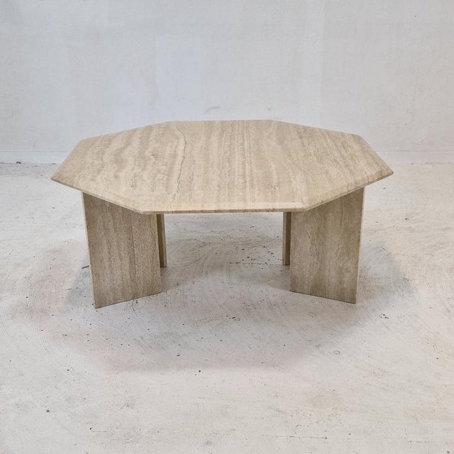 Italian Octagon Coffee Table in Travertine, 1980s For Sale - Image 14 of 14
